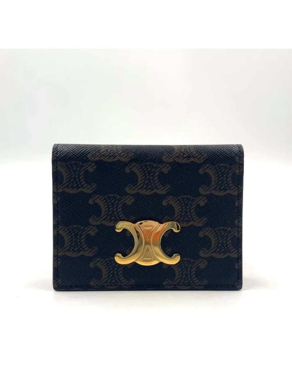 Celine Bifold Triomphe Leather Brown Light Card Case Gold